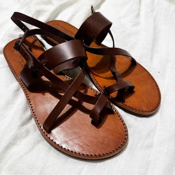 Brown leather handmade Greek sandals size 39 - Picture 1 of 3